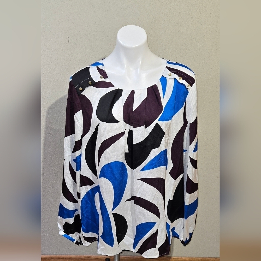 NWT Liz Claiborne Plus Size Blue Black Geometric Formal Shirt Size 1X
